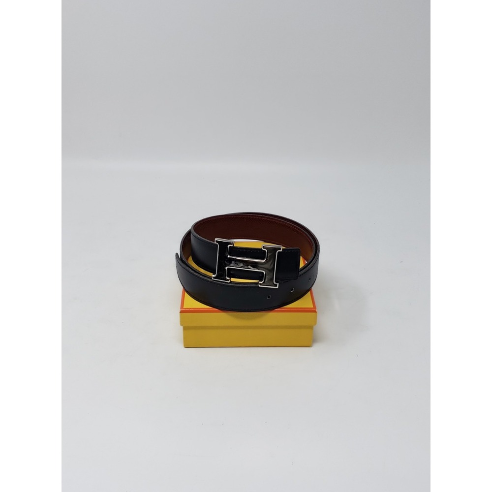 Hermès Belt Strap Black and Red Dark Leather Silver Removable Hermès Logo